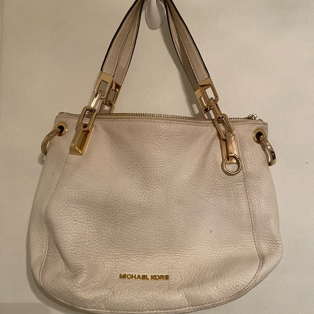 Michael Kors Cream Shoulder Bag with Gold Accents